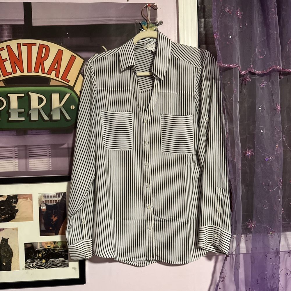 express striped button down blouse